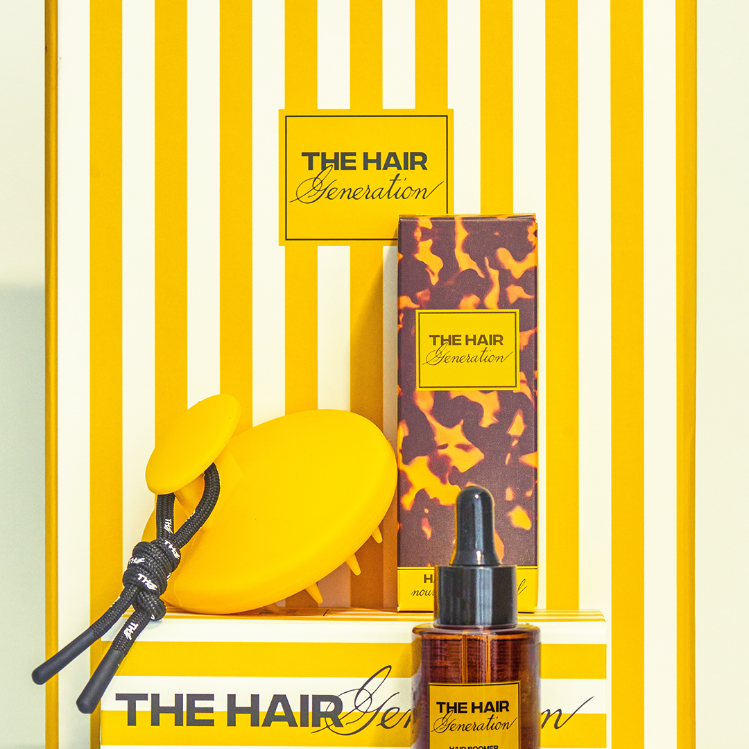 Hair Boomer con caja amarilla, tratamiento capilar para fortalecer y estimular el crecimiento del cabello. Ideal para uso continuo mínimo de tres meses.